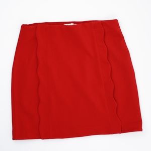Twik Red Fitted Skirt, Scalloped Panel, Large